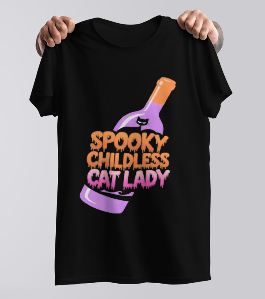 Spooky Childless Cat Lady Purple Bottle Halloween T-Shirt