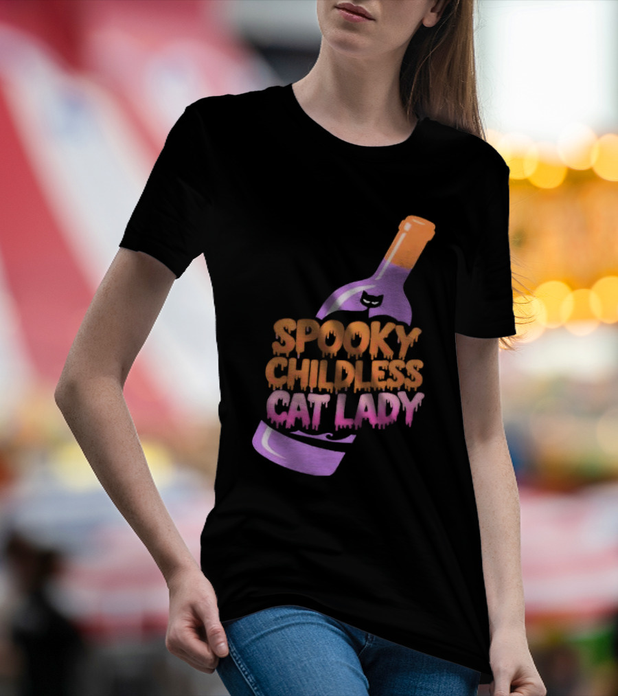 Spooky Childless Cat Lady Purple Bottle Halloween T-Shirt