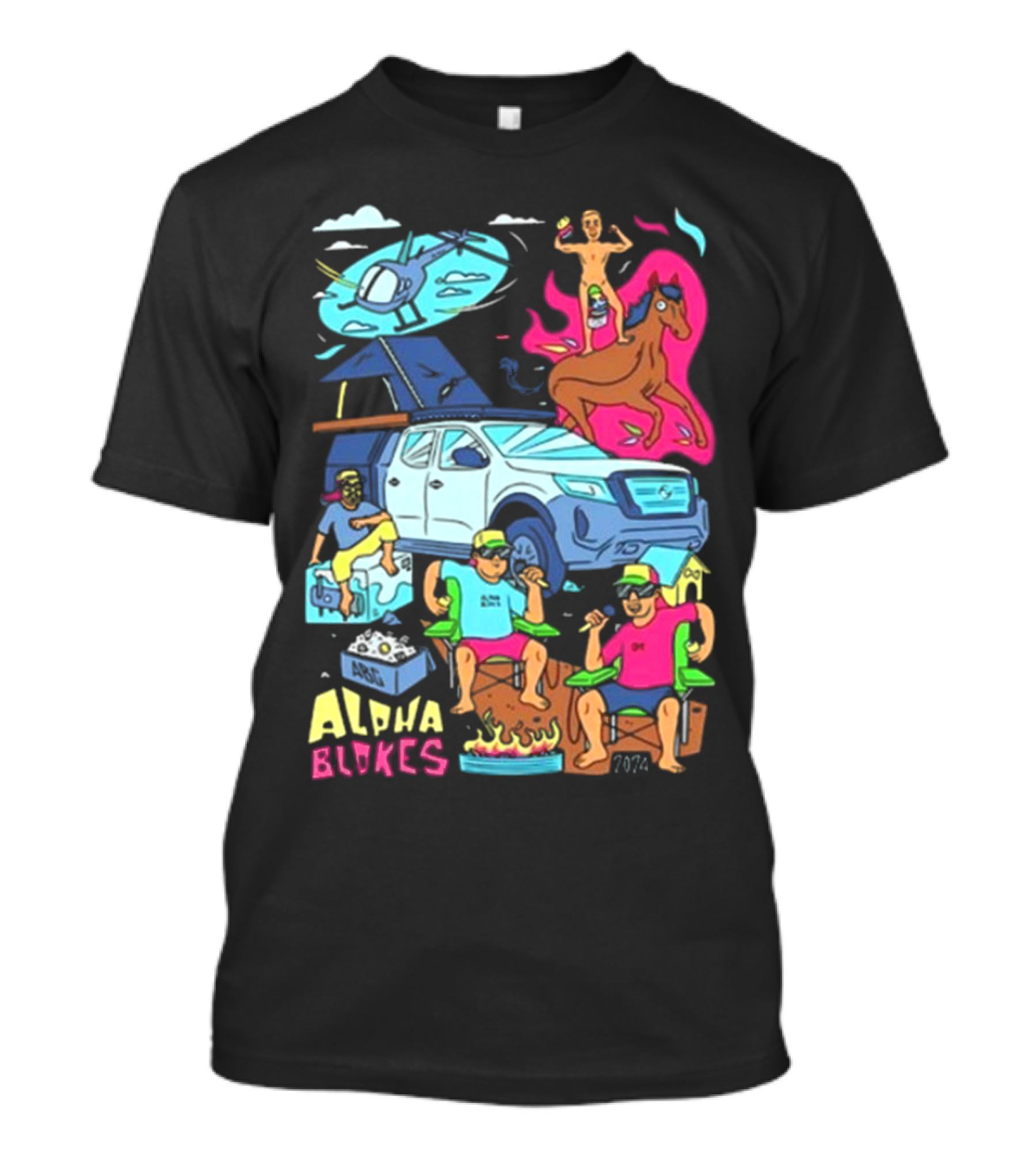 Alpha Blokes 2024 Helicopter Party Horse Fire Truck Beer BBQ T-Shirt
