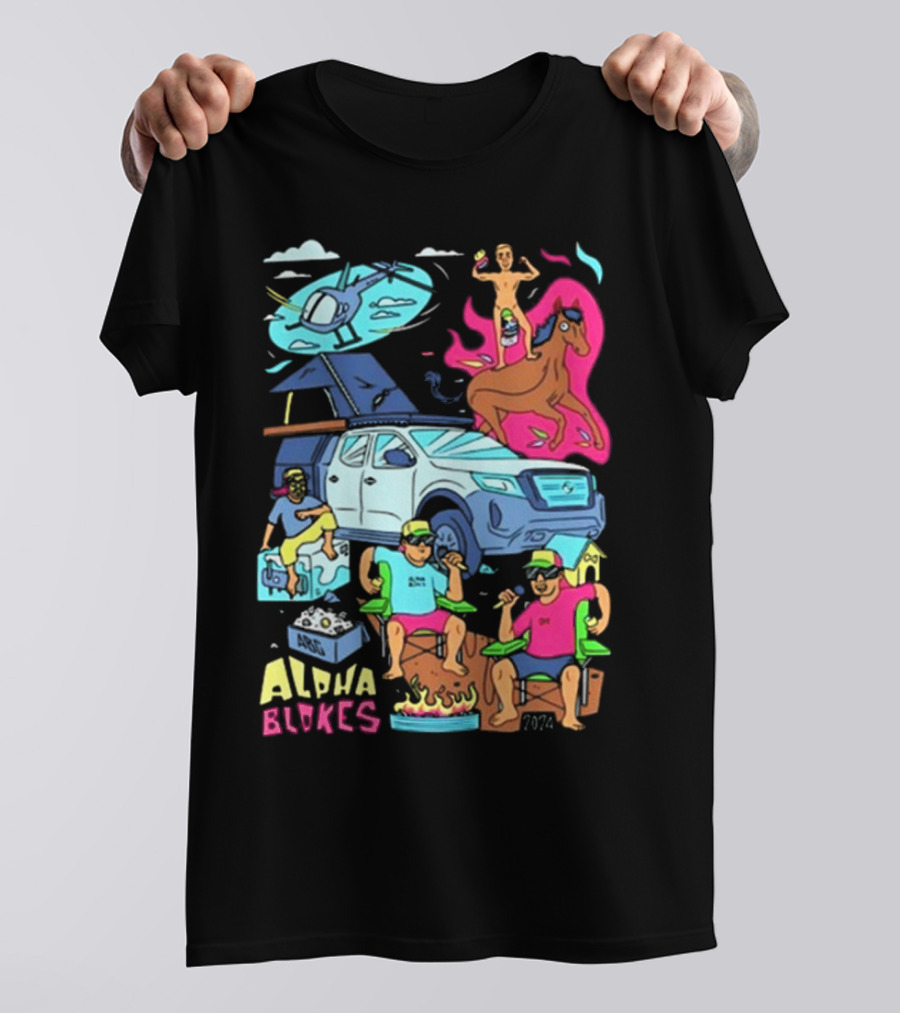 Alpha Blokes 2024 Helicopter Party Horse Fire Truck Beer BBQ T-Shirt