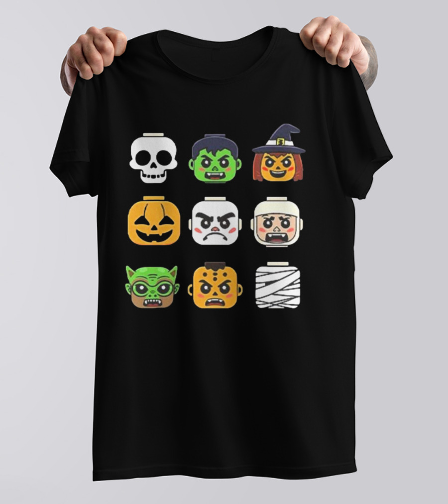 Halloween Zombie Ghost Pumpkin Witch Skull Mummy Building Block Head Boys T-Shirt