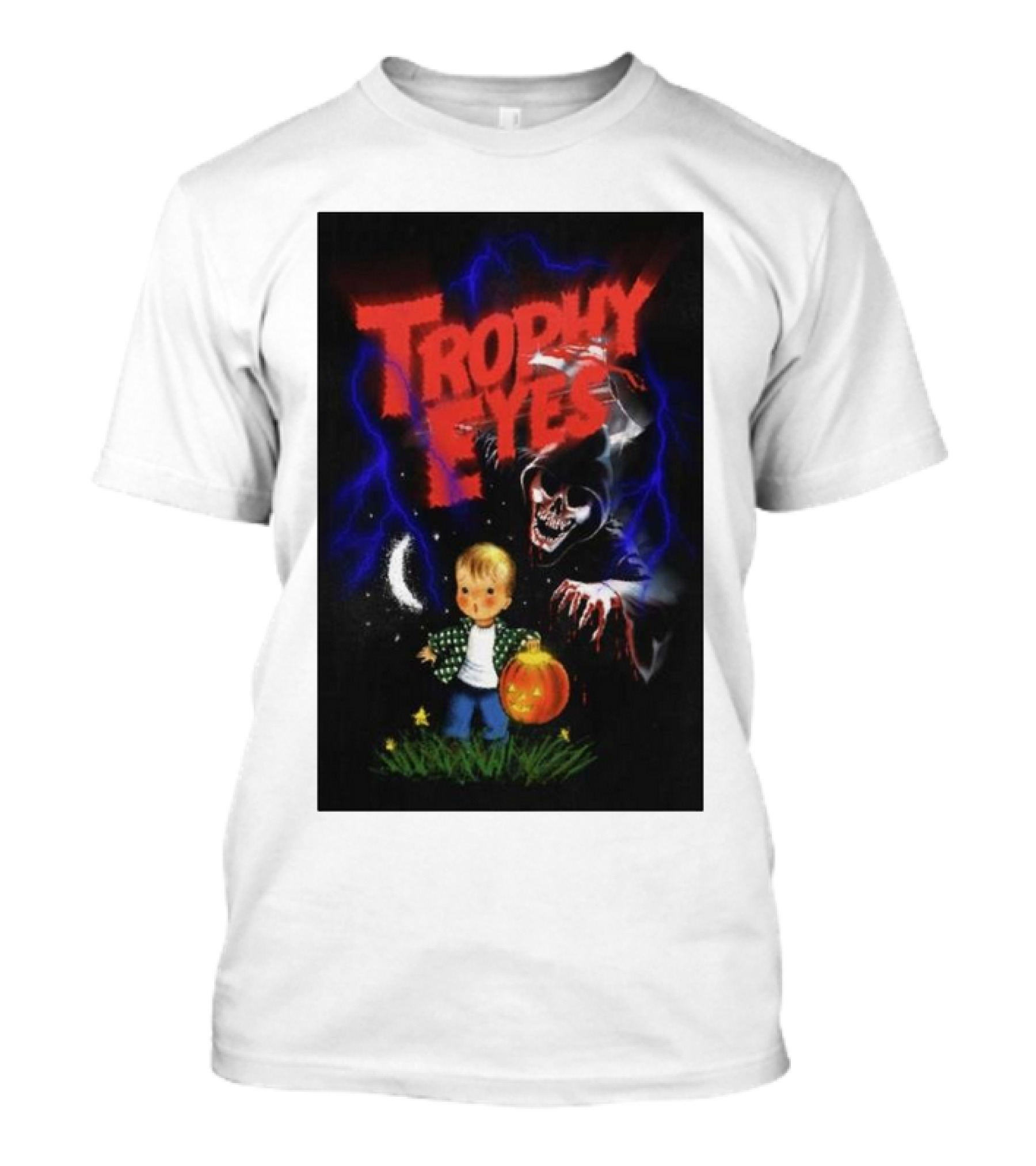 Trophy Eyes Halloween 2024 Grim Reaper And Child With Pumpkin T-Shirt