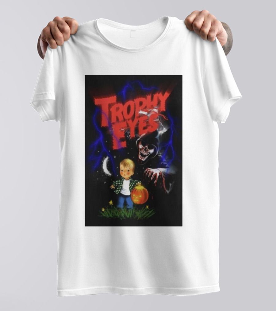 Trophy Eyes Halloween 2024 Grim Reaper And Child With Pumpkin T-Shirt
