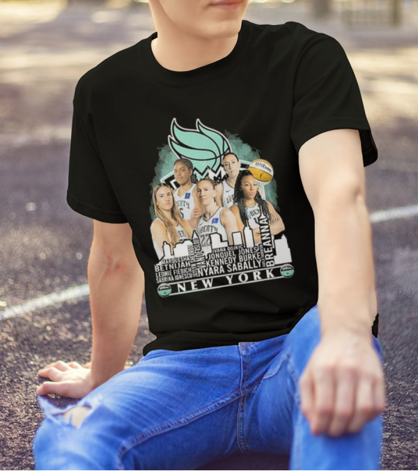 New York Liberty 2024 Roster Breanna Jonquel Jones Betnijah Laney Sabrina Ionescu Nyara Sabally Ivana Dojkić Kennedy Burke Leonie Fiebich Skyline Champions T-Shirt
