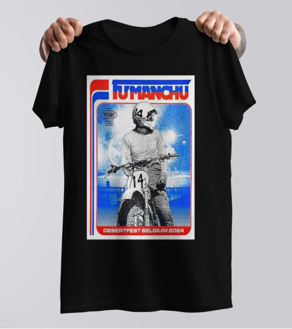 Fu Manchu Motorcycle Rider Desertfest Belgium 2024 Retro T-Shirt