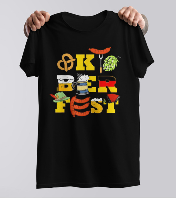 Oktoberfest Germany Beer Pretzel Sausage Hat Lederhosen BBQ T-Shirt
