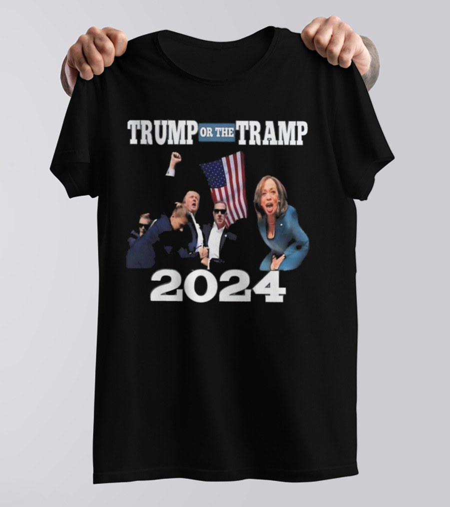 Trump Or The Tramp 2024 American Flag Political Figures T-Shirt