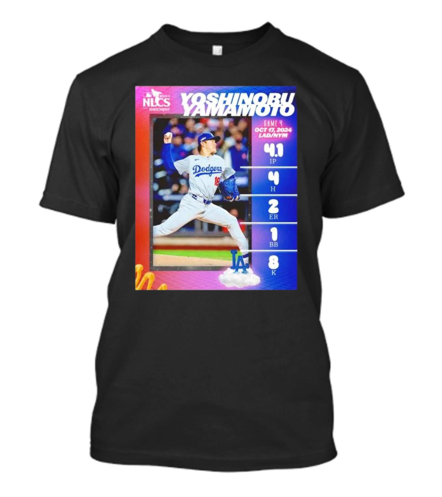 Yoshinobu Yamamoto NLCS Game 4 2024 Los Angeles Dodgers Stats October 17 LAD Vs NYM T-Shirt