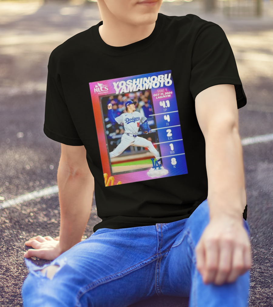 Yoshinobu Yamamoto NLCS Game 4 2024 Los Angeles Dodgers Stats October 17 LAD Vs NYM T-Shirt