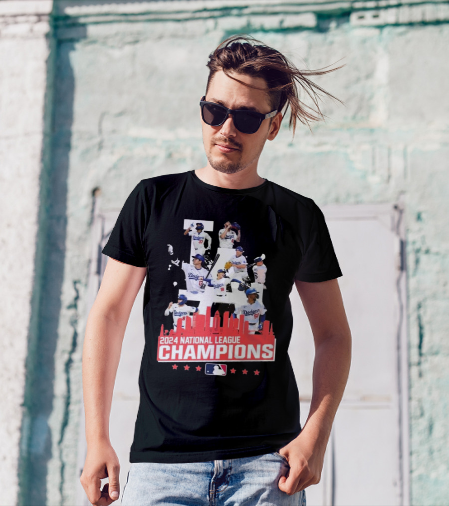 Los Angeles Dodgers 2024 National League Champions Dodgers MLB Team LA Skyline Baseball Players T-Shirt