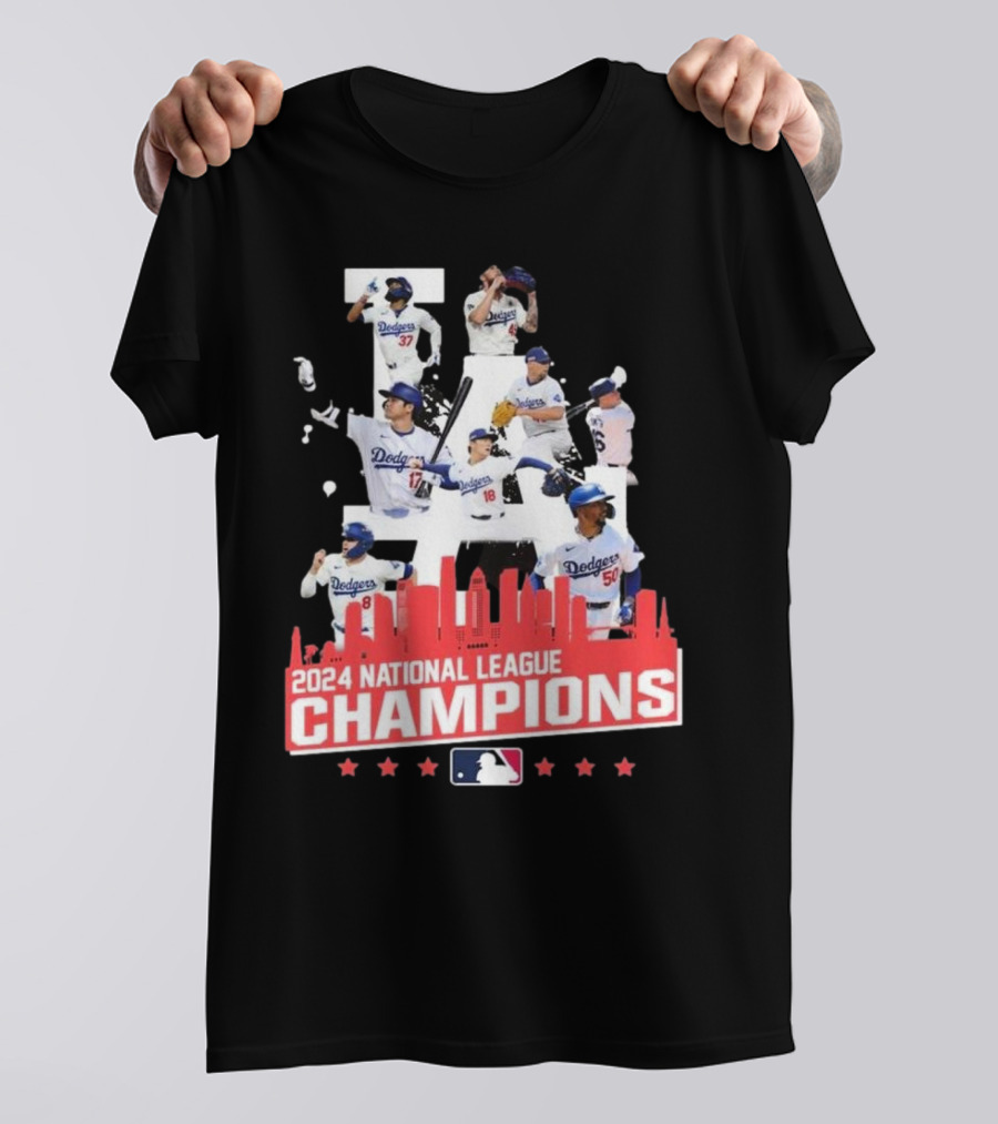 Los Angeles Dodgers 2024 National League Champions Dodgers MLB Team LA Skyline Baseball Players T-Shirt
