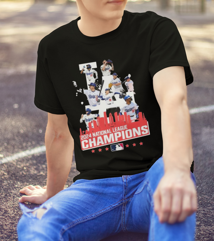 Los Angeles Dodgers 2024 National League Champions Dodgers MLB Team LA Skyline Baseball Players T-Shirt