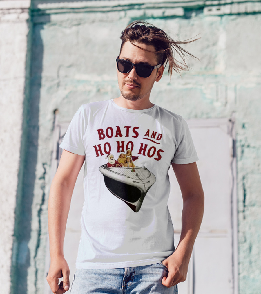 Boats And Ho Ho Hos Christmas With Santa On Boat T-Shirt