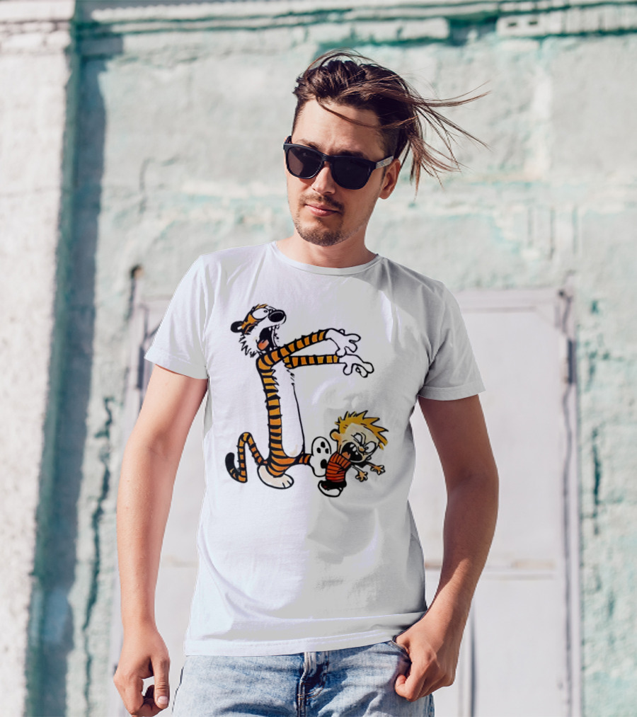 Calvin And Hobbes Playing Zombies Comic Characters Fun T-Shirt