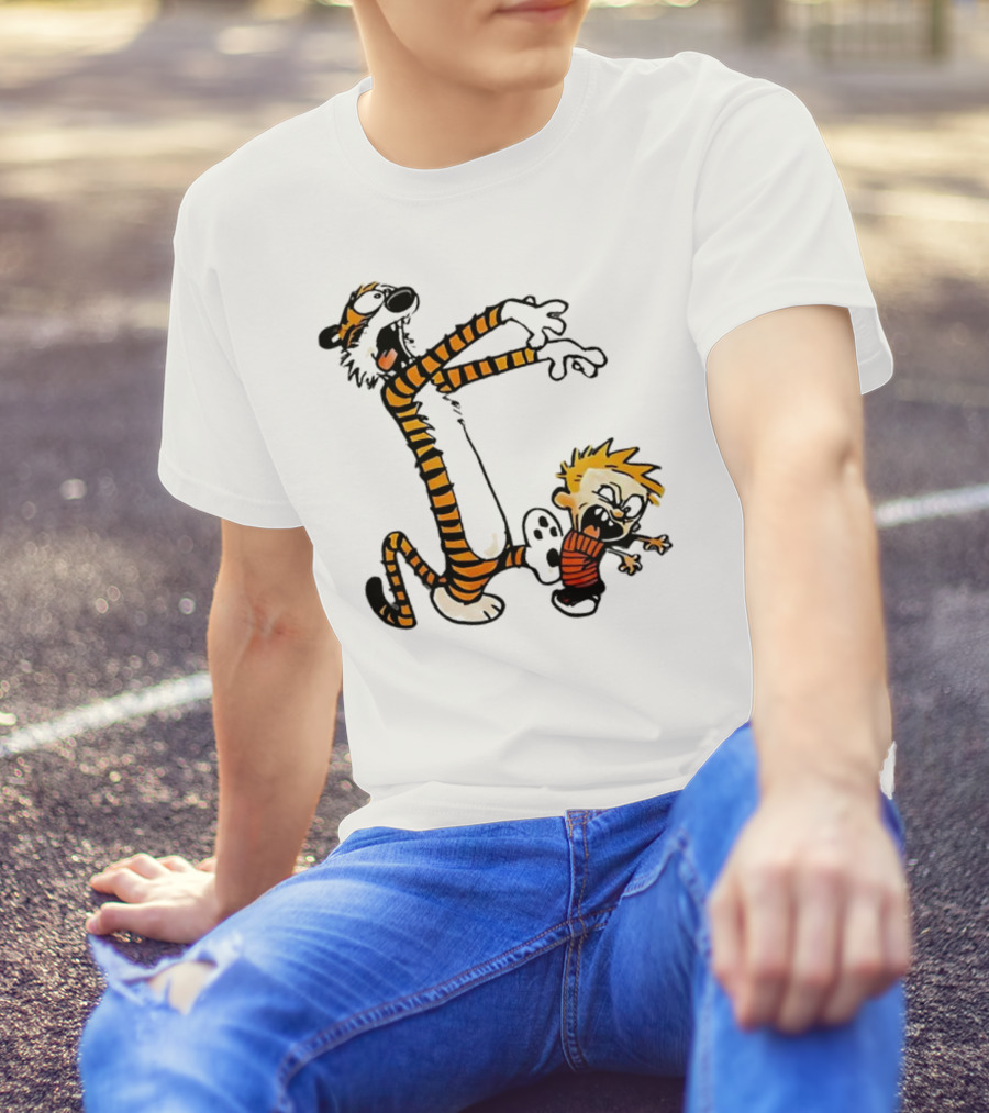 Calvin And Hobbes Playing Zombies Comic Characters Fun T-Shirt
