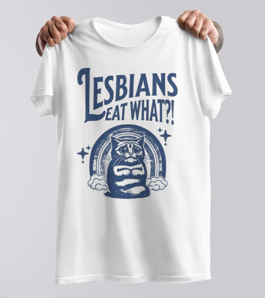 Lesbians Eat What Cat Rainbow Retro Vibe T-Shirt