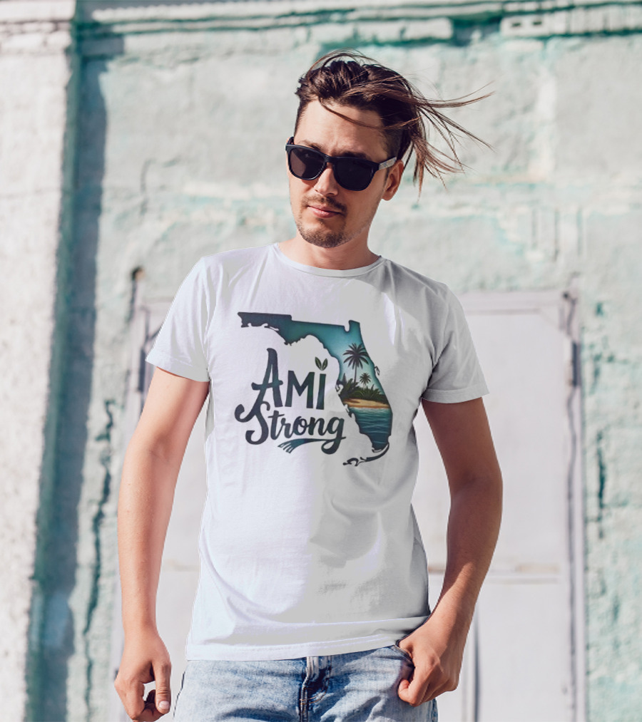 Ami Strong Florida Tropical Palm Beach Scene T-Shirt