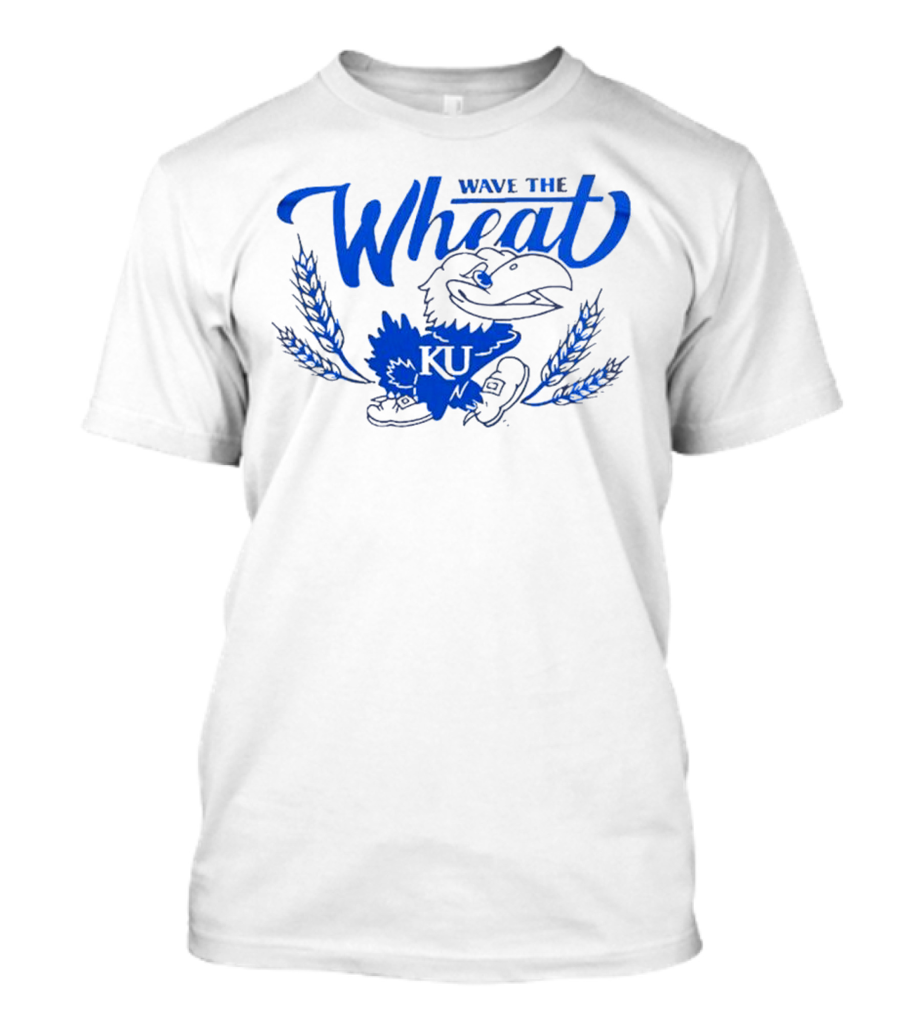 Kansas Jayhawks KU Wave The Wheat With Mascot And Wheat Stalks T-Shirt