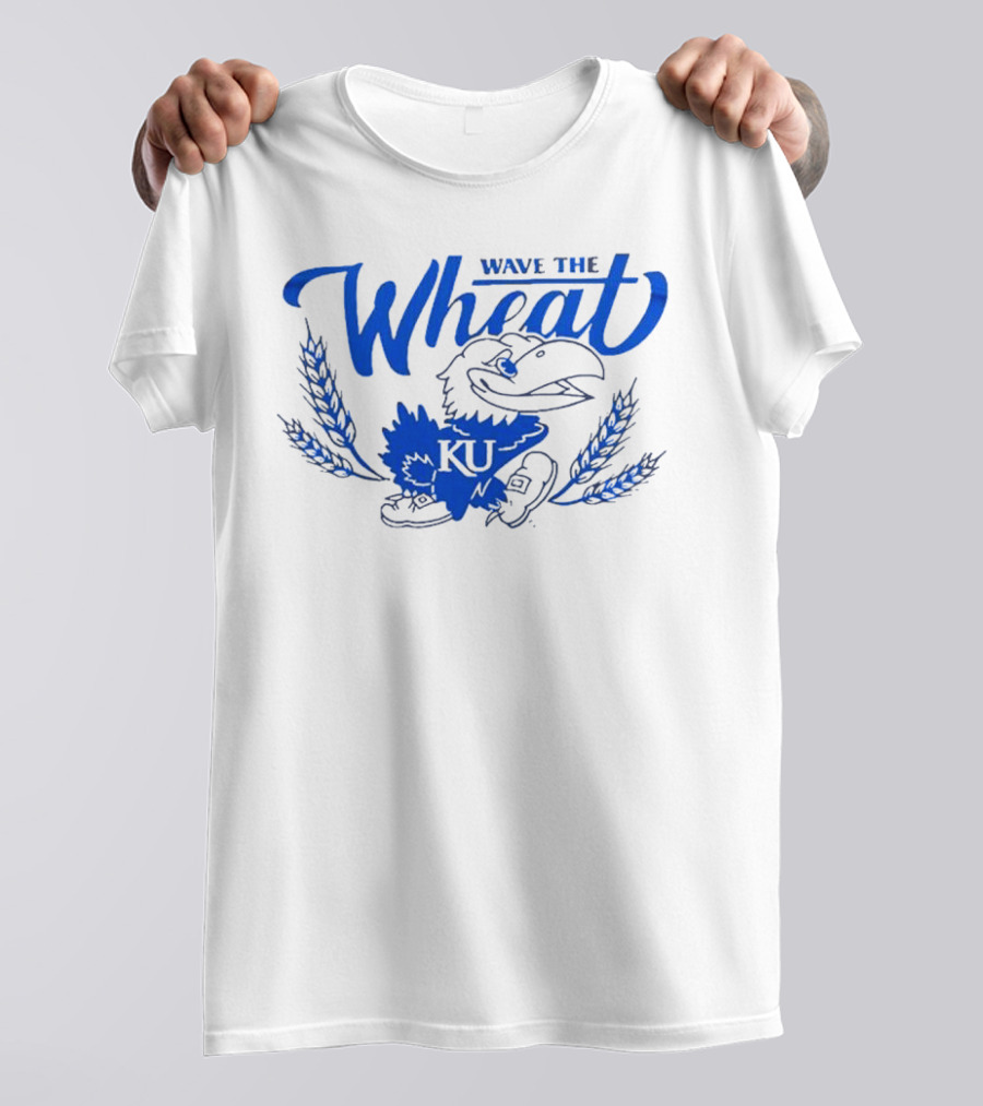 Kansas Jayhawks KU Wave The Wheat With Mascot And Wheat Stalks T-Shirt