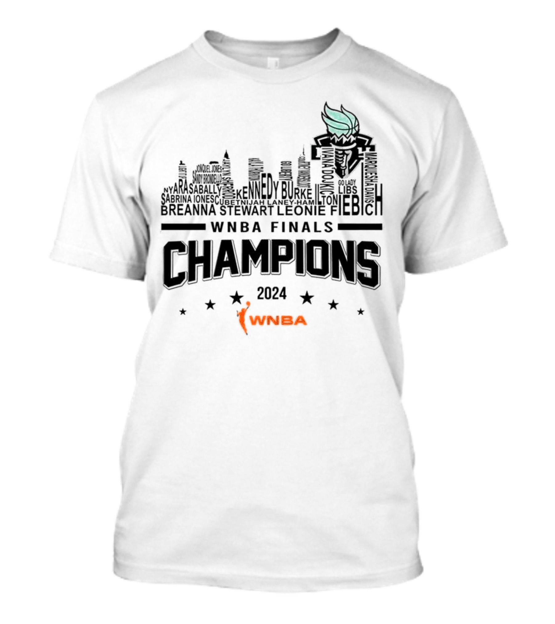 WNBA Finals Champions 2024 New York Liberty NY Skyline Sabrina Ionescu Breanna Stewart Liberty Torch T-Shirt