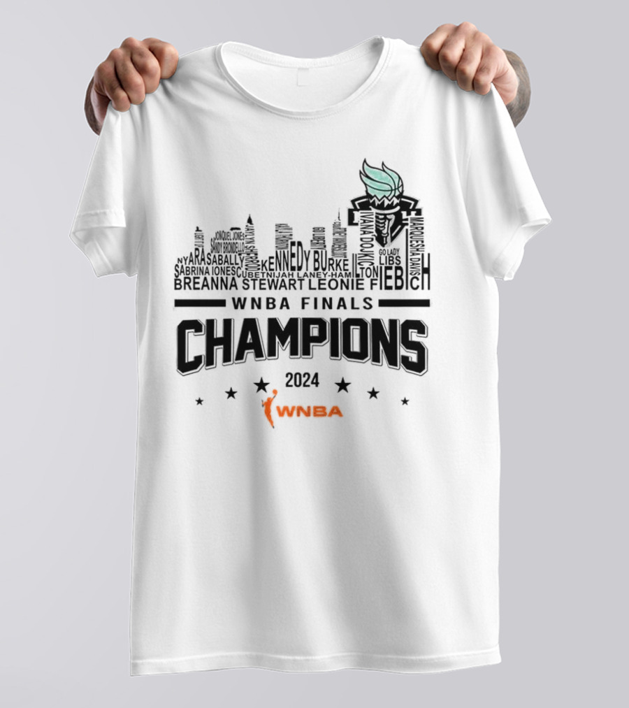 WNBA Finals Champions 2024 New York Liberty NY Skyline Sabrina Ionescu Breanna Stewart Liberty Torch T-Shirt