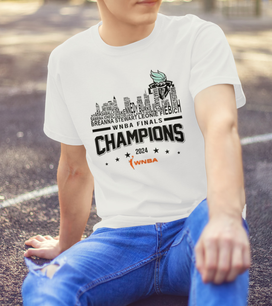 WNBA Finals Champions 2024 New York Liberty NY Skyline Sabrina Ionescu Breanna Stewart Liberty Torch T-Shirt