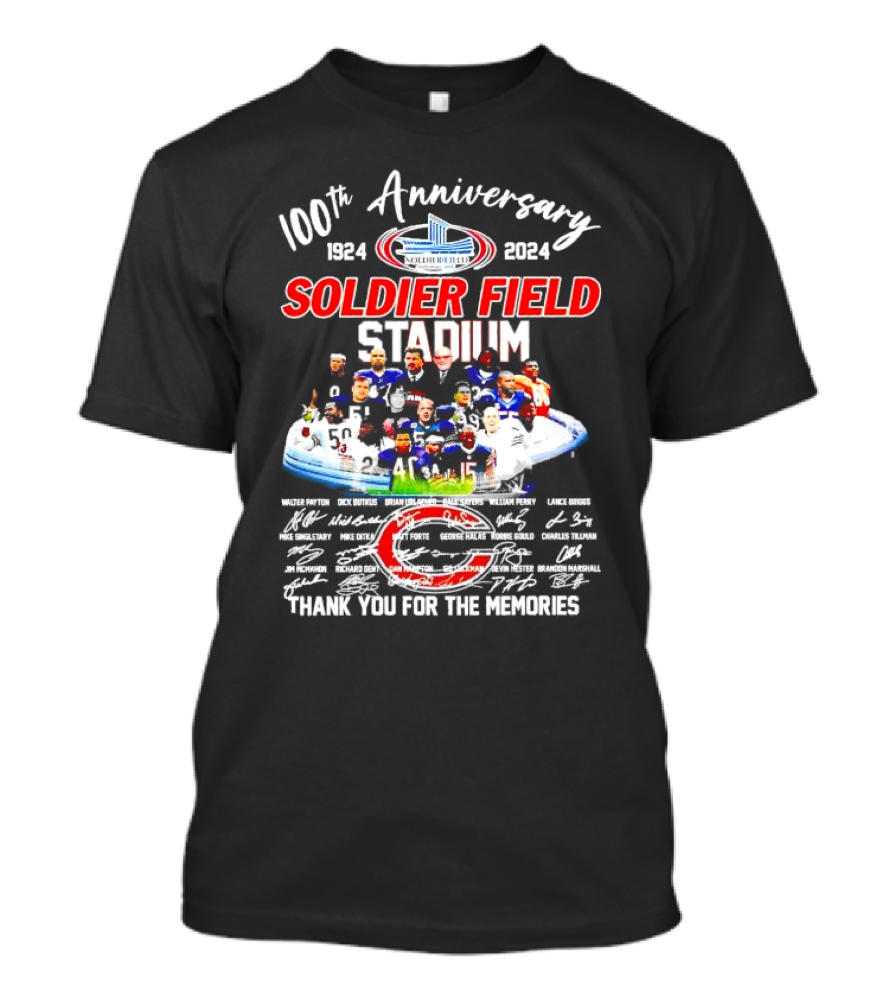 100th Anniversary 1924 2024 Soldier Field Stadium Thank You For The Memories Chicago Bears Signatures T-Shirt