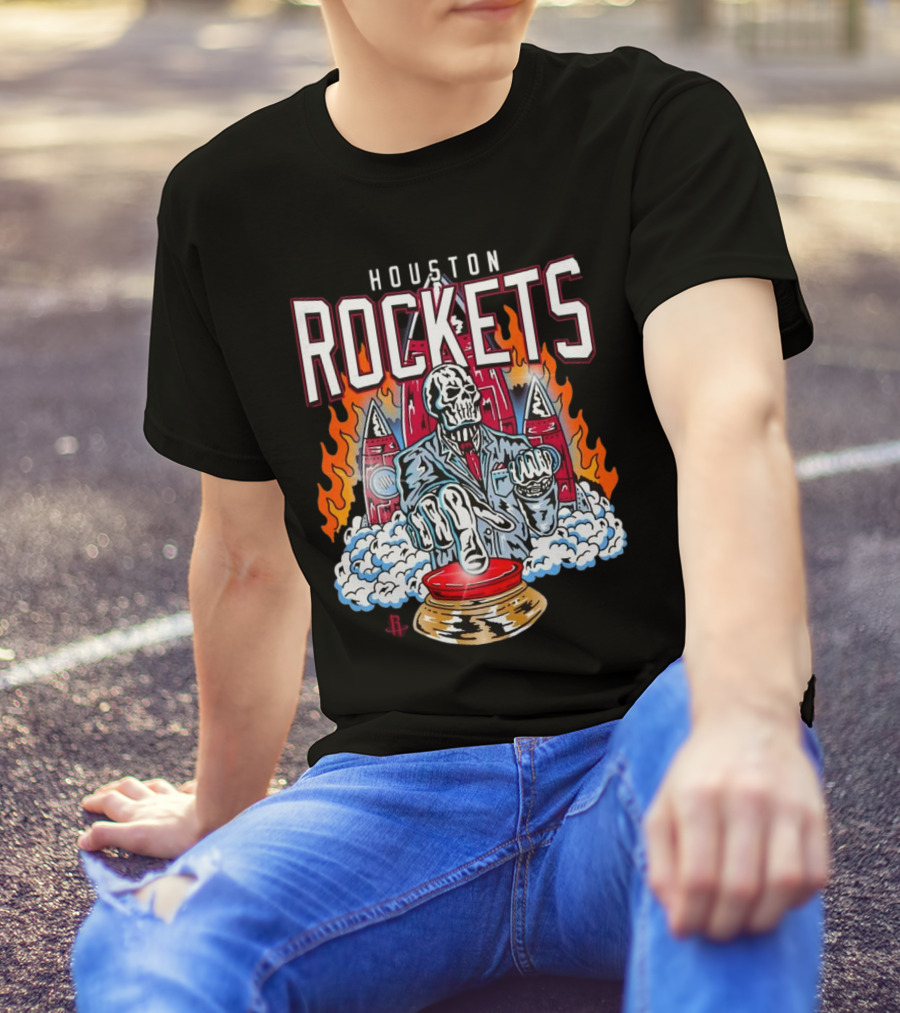 Houston Rockets Skeleton Flames Warren Lotas Collaboration 2024-25 T-Shirt