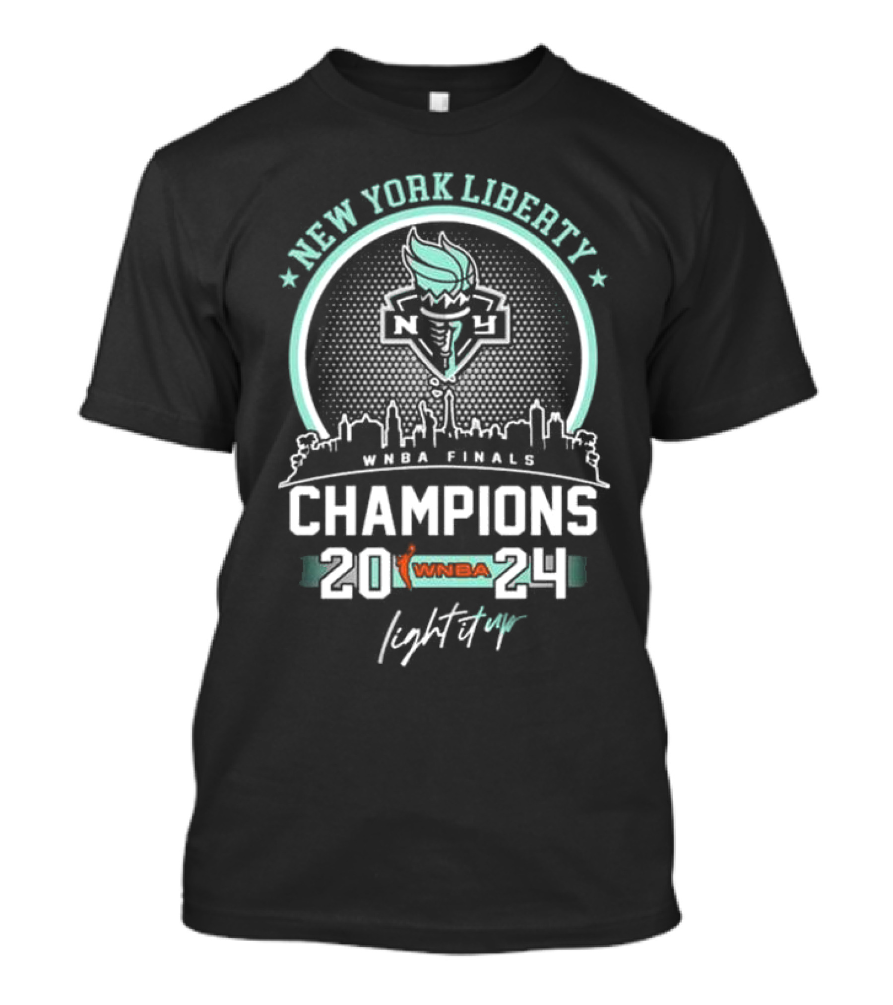 New York Liberty WNBA Finals Champions 2024 Light It Up NY Skyline T-Shirt