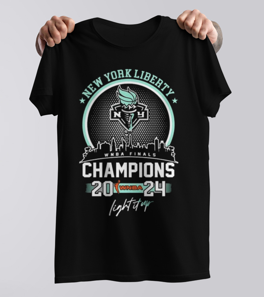 New York Liberty WNBA Finals Champions 2024 Light It Up NY Skyline T-Shirt
