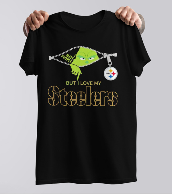 I Hate People But I Love My Pittsburgh Steelers Christmas Grinch Zip Steel Curtain T-Shirt