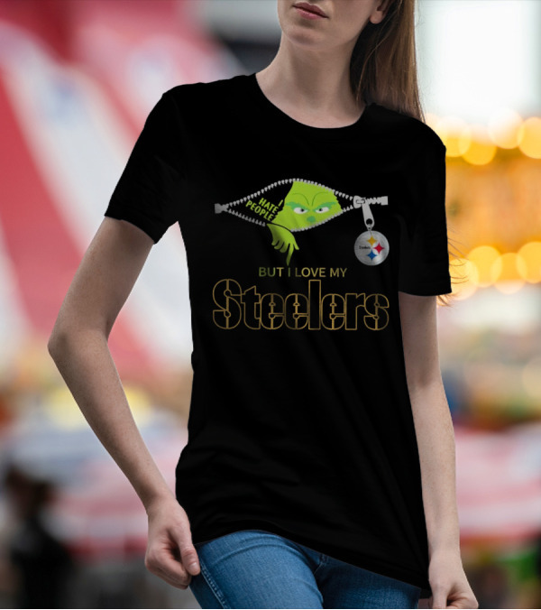 I Hate People But I Love My Pittsburgh Steelers Christmas Grinch Zip Steel Curtain T-Shirt