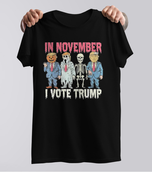 In November I Vote Trump Halloween Pumpkin Skeleton Scream Mask Costume T-Shirt