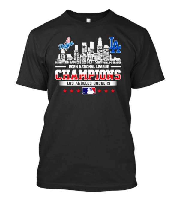 Los Angeles Dodgers 2024 National League Champions City Skyline Players Names T-Shirt