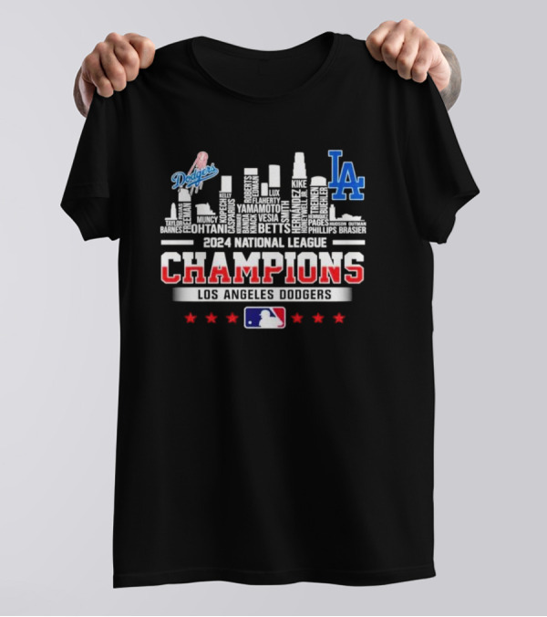 Los Angeles Dodgers 2024 National League Champions City Skyline Players Names T-Shirt
