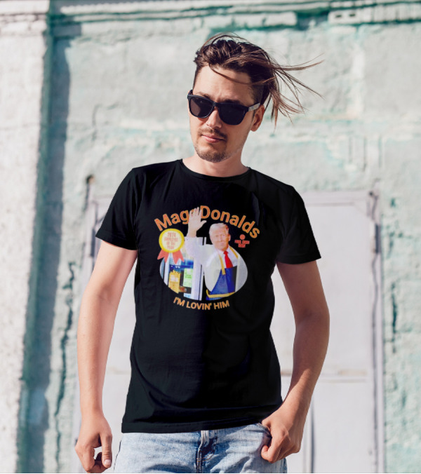 MagaDonalds 2024 Employee Of The Year I'm Lovin Him Trump Free Cash Desk T-Shirt