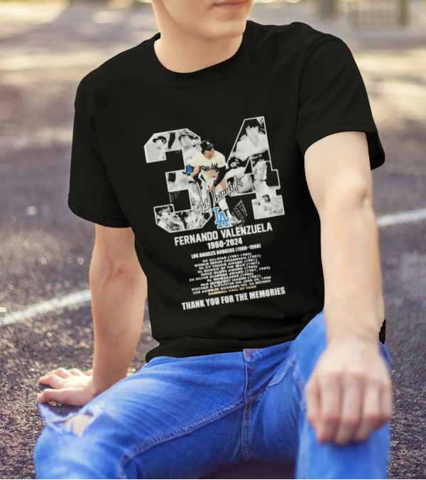 Fernando Valenzuela Los Angeles Dodgers 1980-1991 Baseball Hall Of Fame Thank You For The Memories 34 Signature T-Shirt