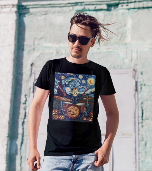 Halloween Horror Movies Van Gogh Style Drummer T-Shirt