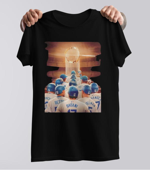 Los Angeles Dodgers Bleed Blue 2024 World Series Champions Celebration With Team Unity And Trophy On Field T-Shirt