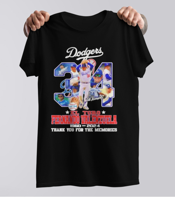Dodgers El Toro Fernando Valenzuela 34 1960 2024 Thank You For The Memories T-Shirt