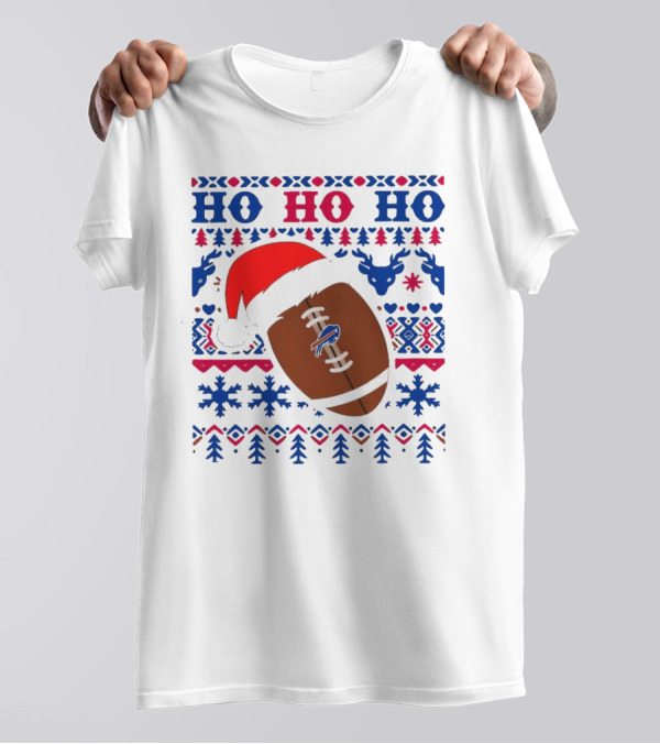 NFL Buffalo Bills Ho Ho Ho Christmas 2024 Santa Claus Football T-Shirt