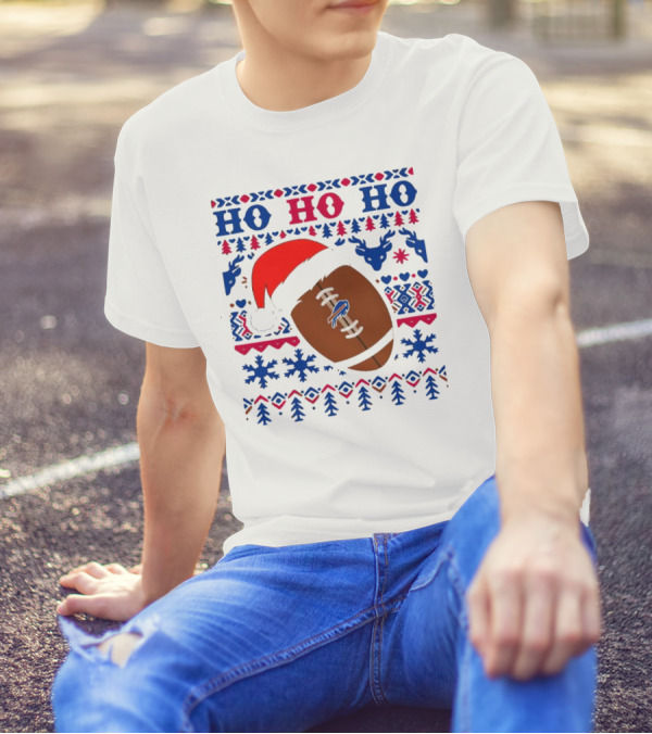 NFL Buffalo Bills Ho Ho Ho Christmas 2024 Santa Claus Football T-Shirt