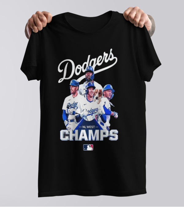 Dodgers MLB NL West Champs 2024 Los Angeles Dodgers Players And Dog T-Shirt