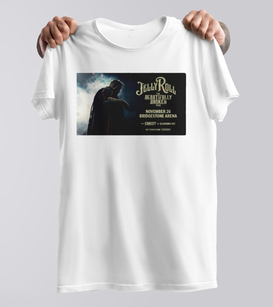 Jelly Roll The Beautifully Broken Tour Bridgestone Arena Nashville November 26 With Ernest And Alexandra Kay T-Shirt