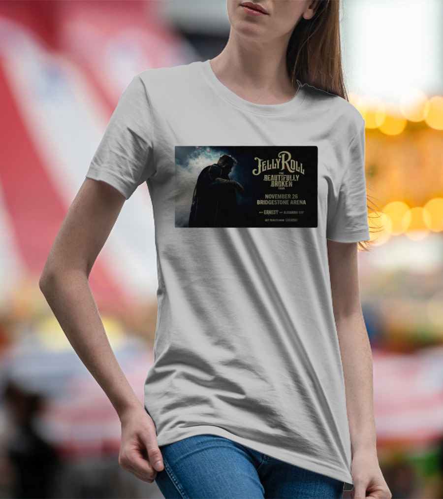 Jelly Roll The Beautifully Broken Tour Bridgestone Arena Nashville November 26 With Ernest And Alexandra Kay T-Shirt