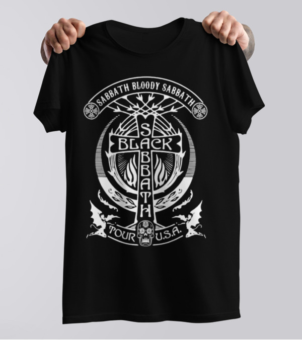 Sabbath Bloody Sabbath Black Sabbath Tour USA Skull And Gothic Cross T-Shirt