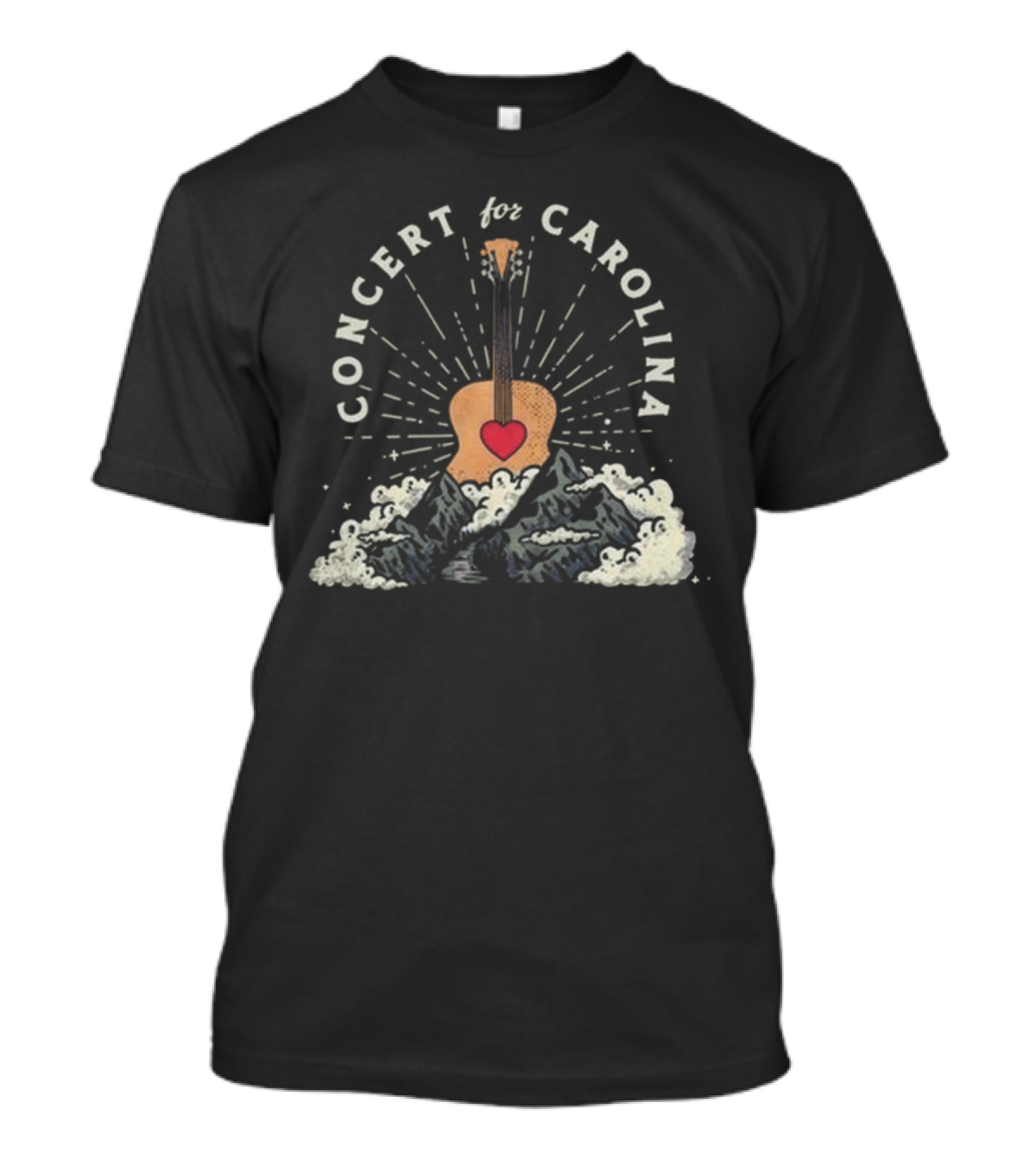 Concert For Carolina Guitar Heart And Mountains T-Shirt
