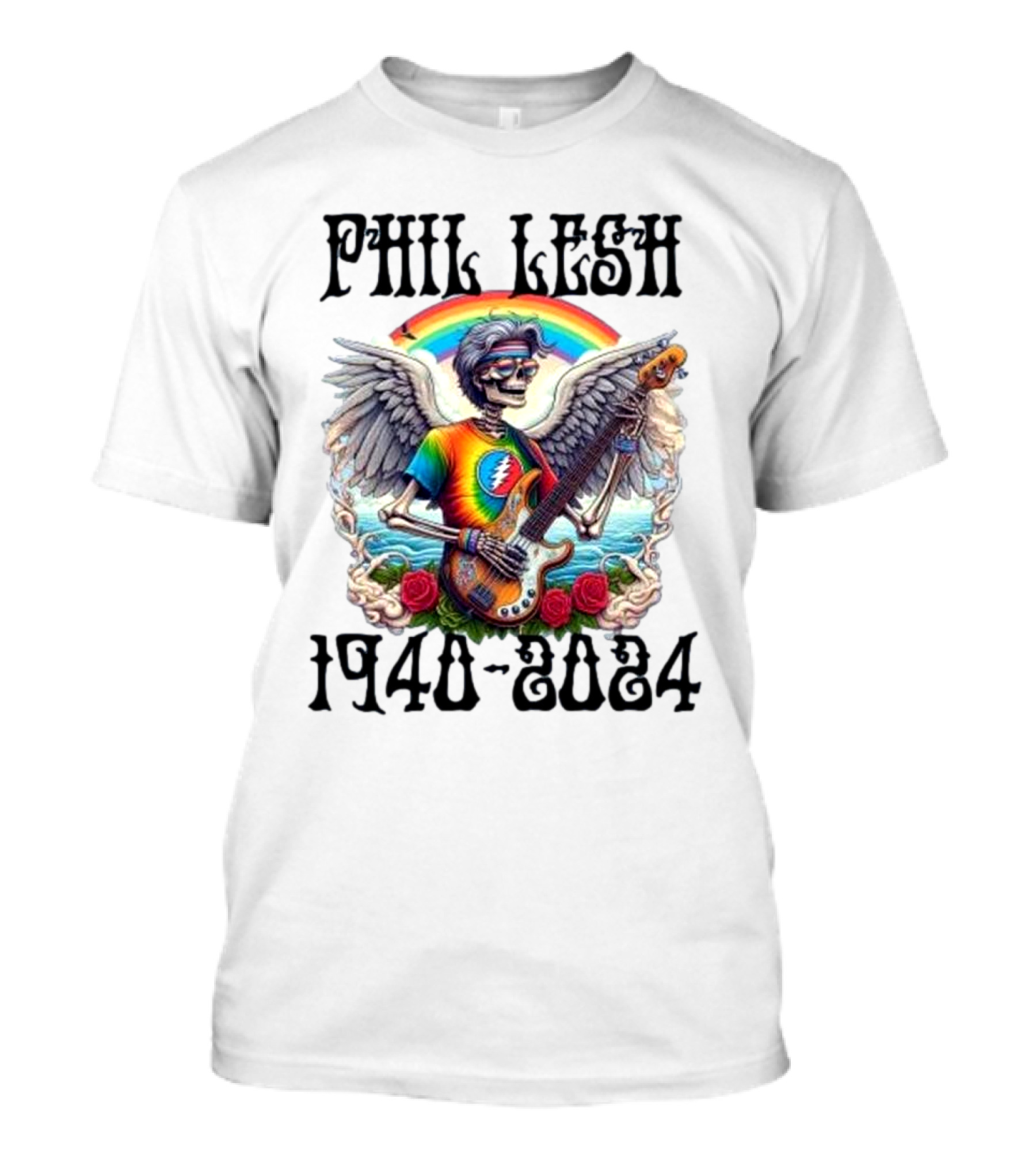 Phil Lesh Grateful Dead Angel With Bass And Rainbow 1940-2024 T-Shirt