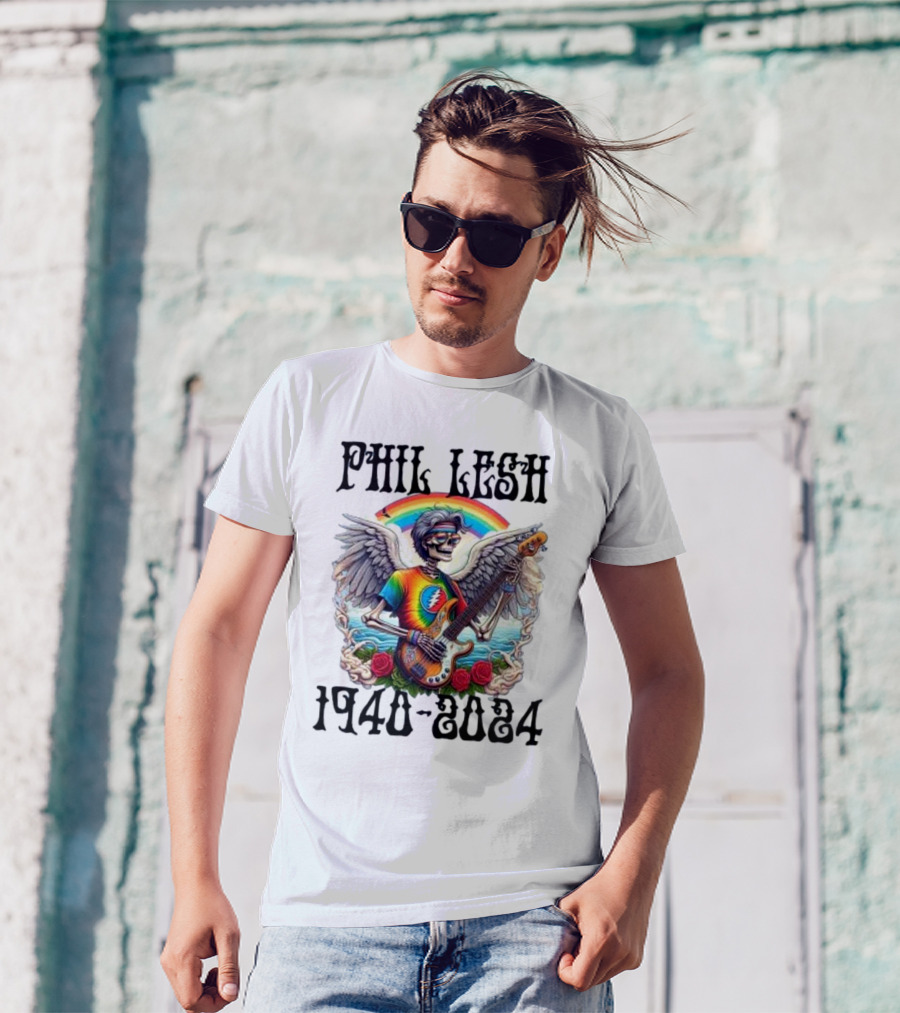 Phil Lesh Grateful Dead Angel With Bass And Rainbow 1940-2024 T-Shirt