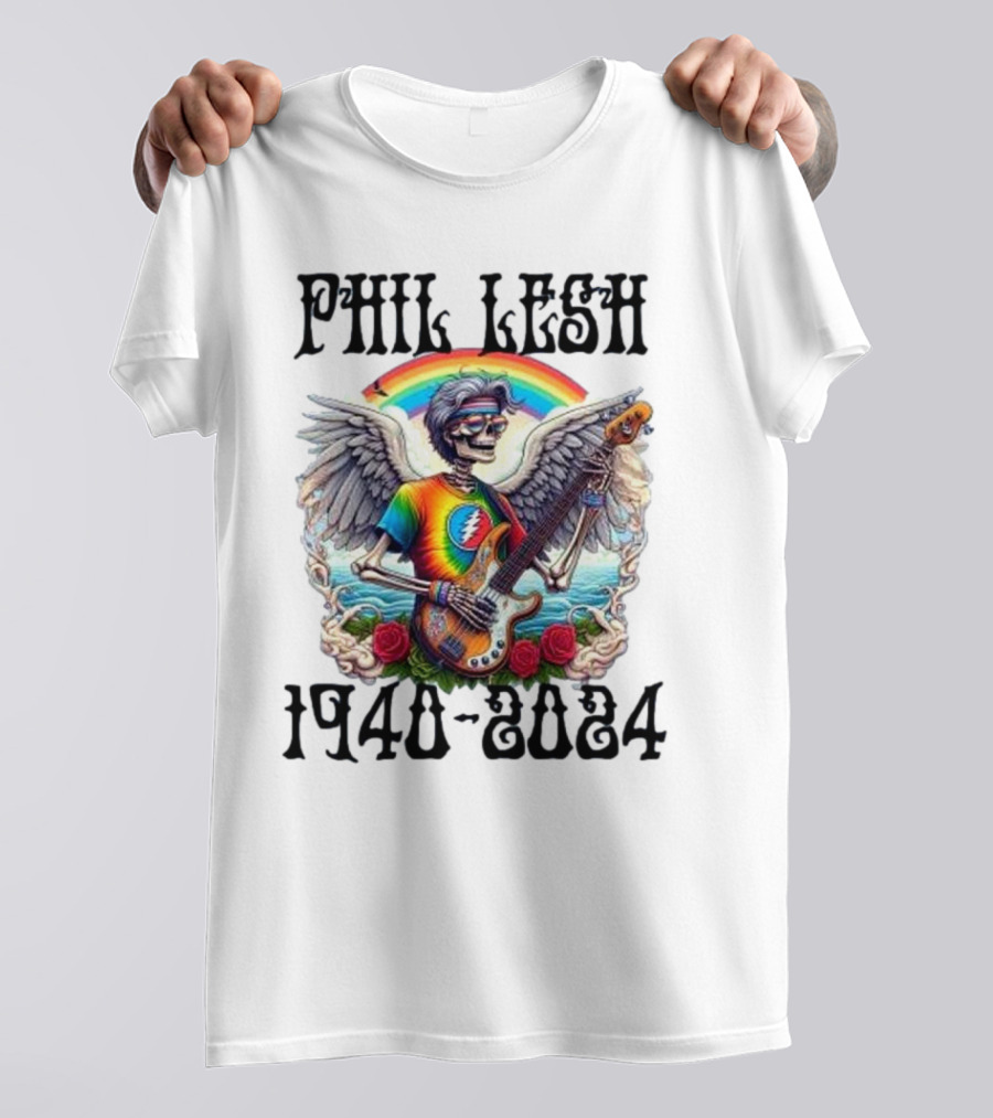 Phil Lesh Grateful Dead Angel With Bass And Rainbow 1940-2024 T-Shirt